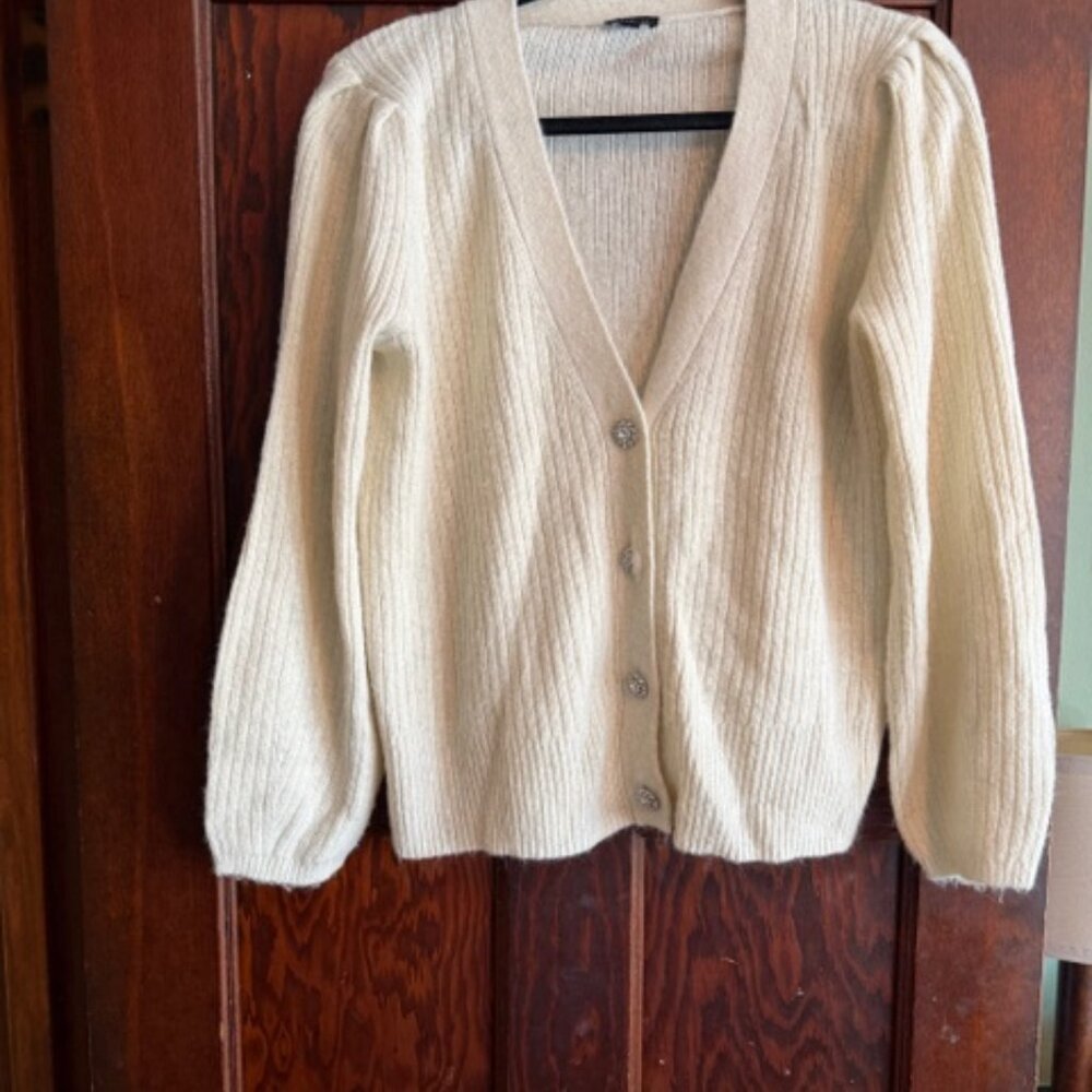 Talbots White Cardigan Medium with Sparkly Buttons
